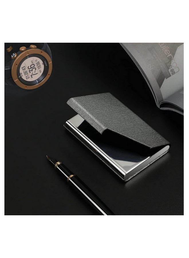 قطعة واحدة حافظة بطاقات عمل مغناطيسية من جلد البولي يوريثان مع حالة فولاذية مقاومة للصدأ لحفظ بطاقات الهوية وبطاقات العمل للرجال والنساء في المكتب مقاس 95*63 مم - Image 5